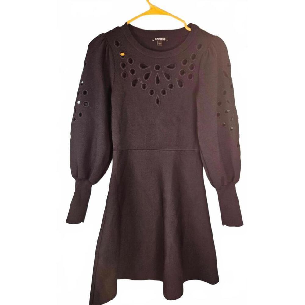 Express Women's Black Fit & Flare Sweater Dress with Cutout‎ Details Size Small